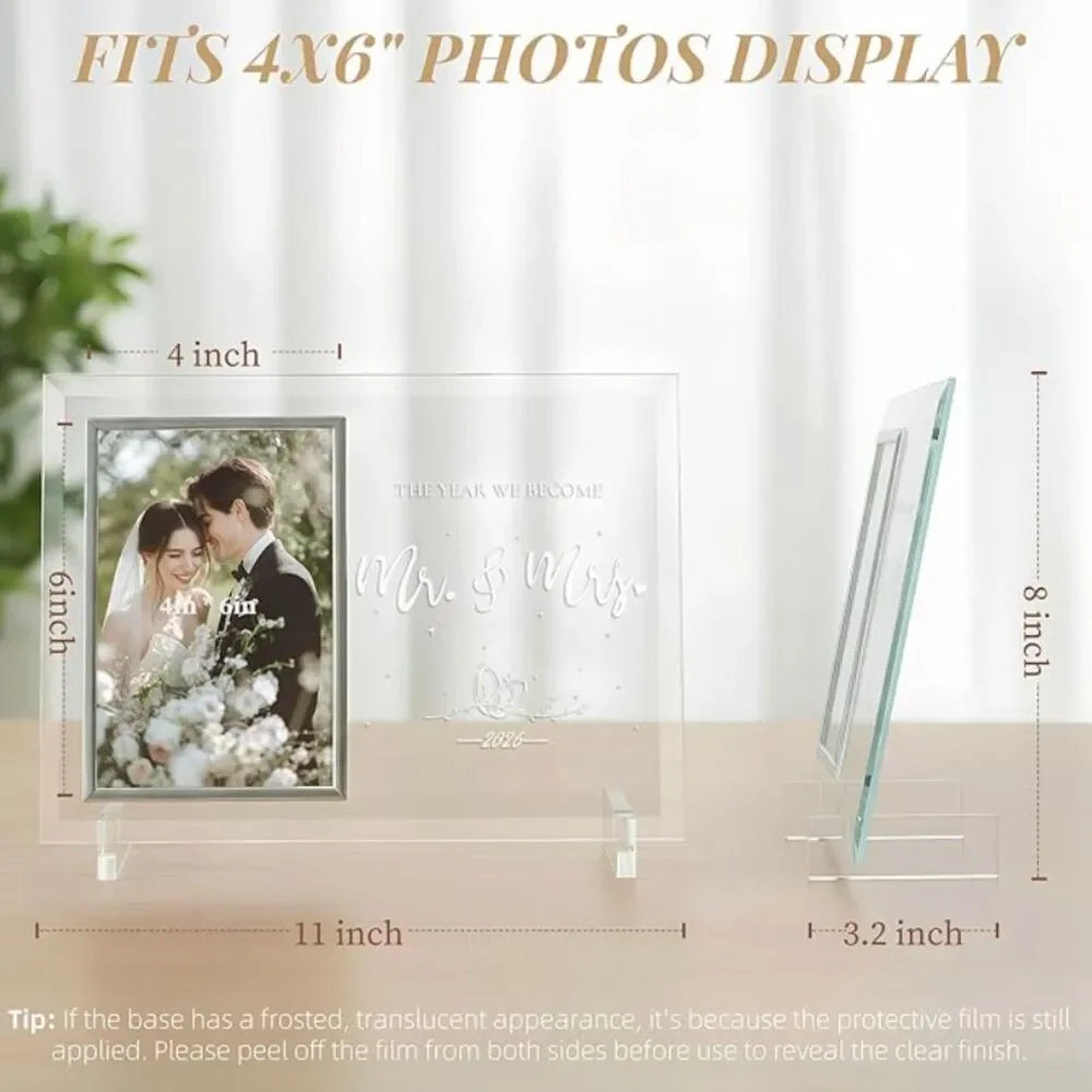 NIB Mr. & Mrs. 2026 Wedding 4x6 Glass Picture Frame Keepsake Engagement Gift